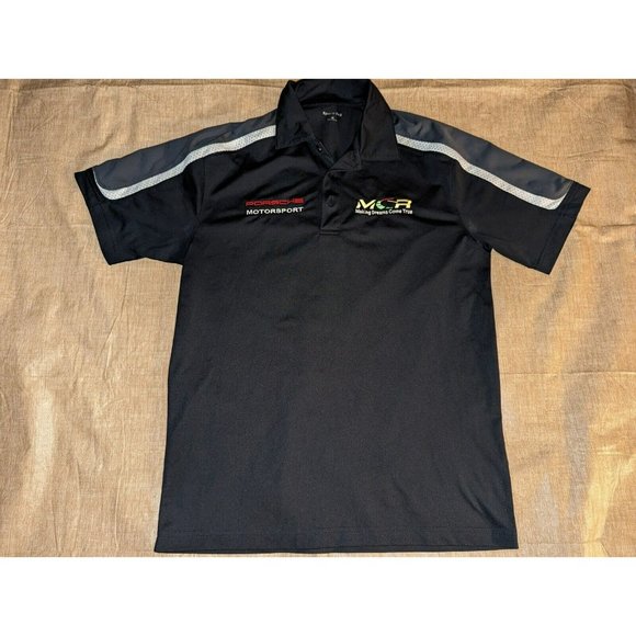 Sport-Tek Mens Black/Gray/White Short Sleeve Polo Size Medium Porsche Motorsport - Picture 2 of 6